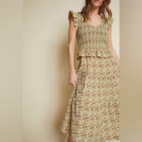 Nation LTD Dresses & Skirts - Nation LTD Fabienne Floral Smocked Jersey Knit Midi Dress